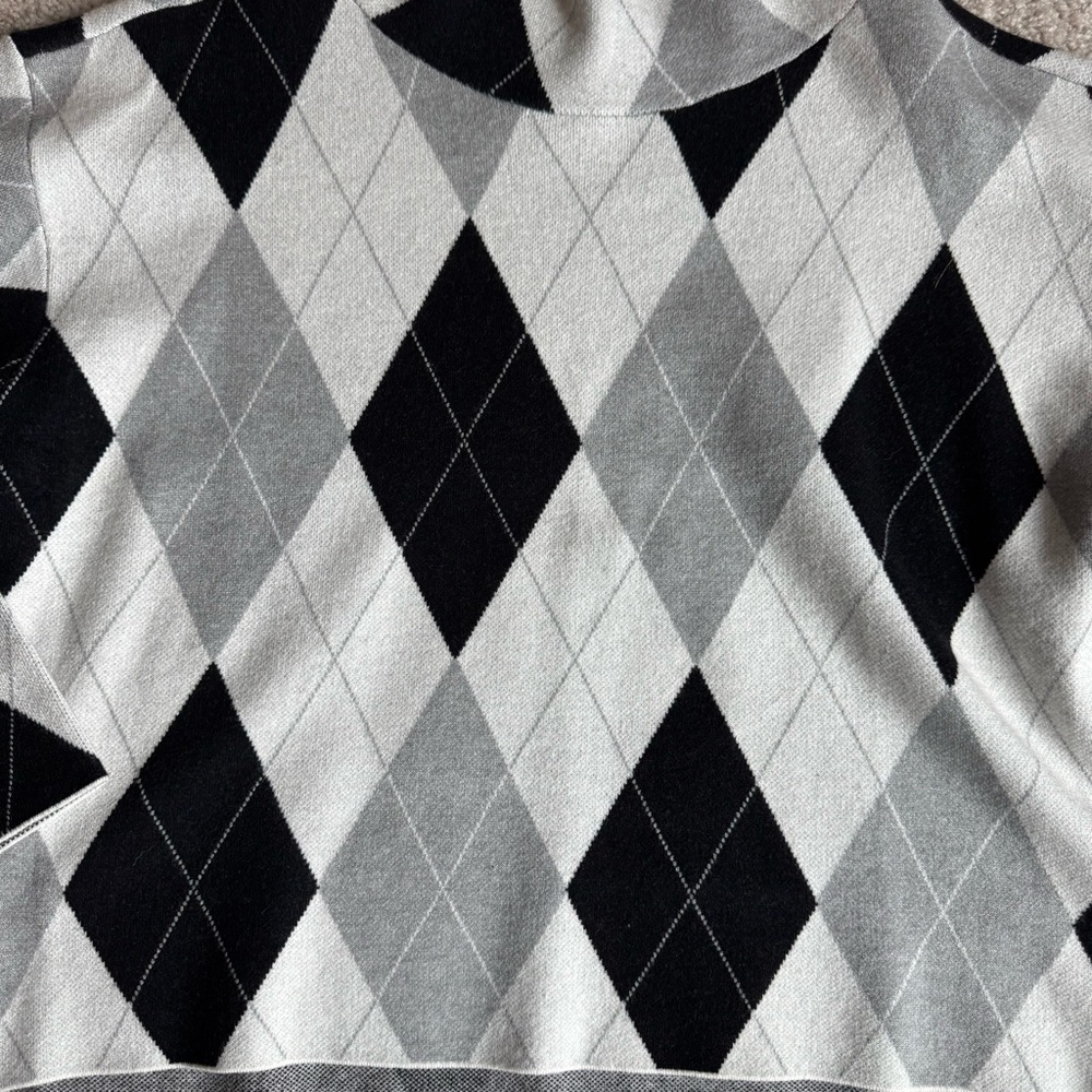 Anthropologie Maeve Cary’s Mock Neck Argyle Pullover Knit Sweater Gray White MED - Picture 5 of 10